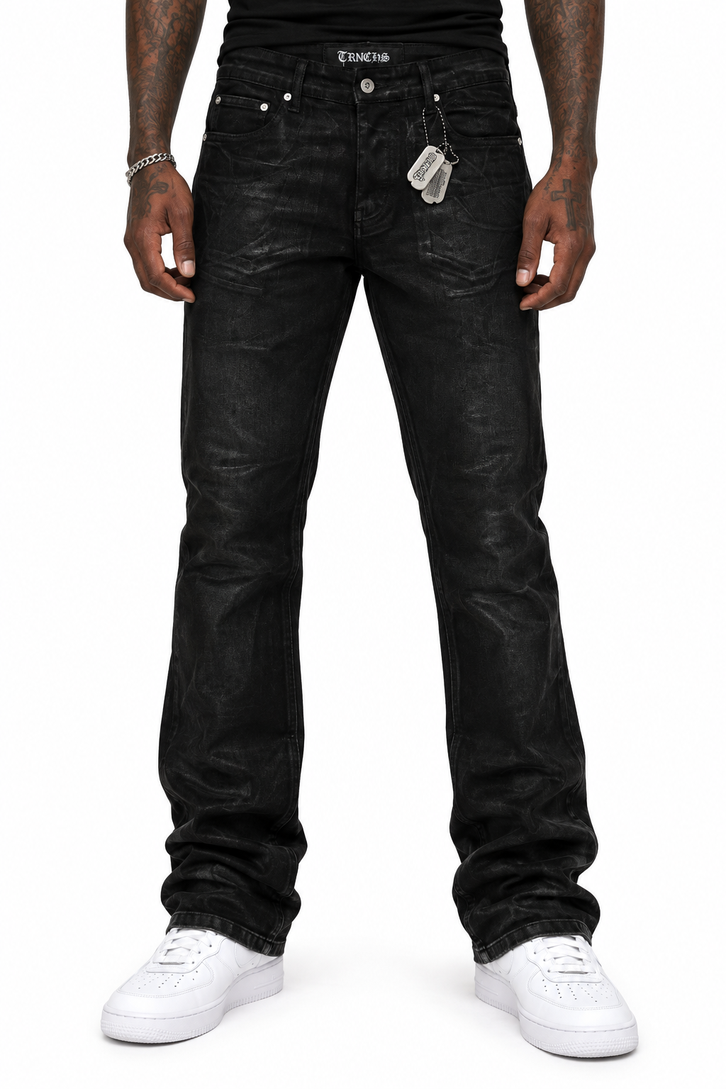 NIGHT-CODE Black WAXED Stacked Denim -