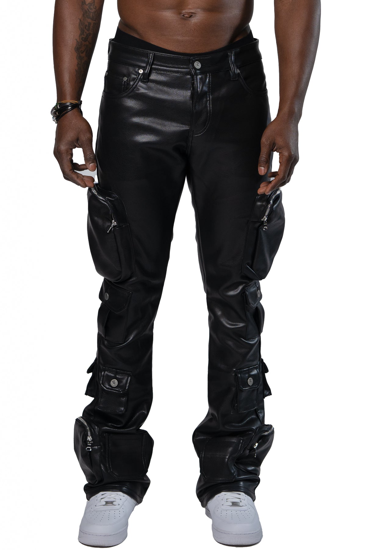KHURASAN Black Leather Denim-