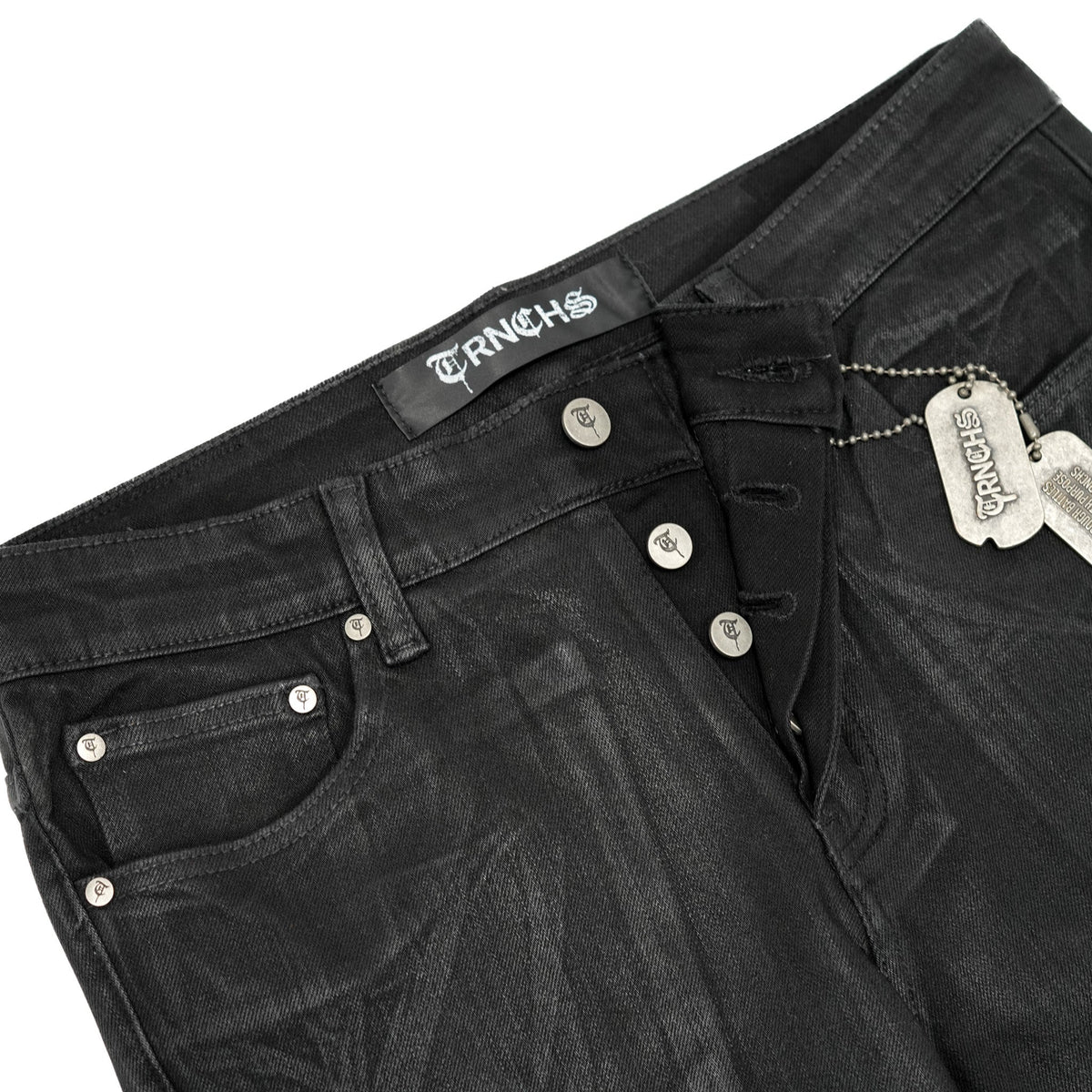 NIGHT-CODE Black WAXED Stacked Denim -