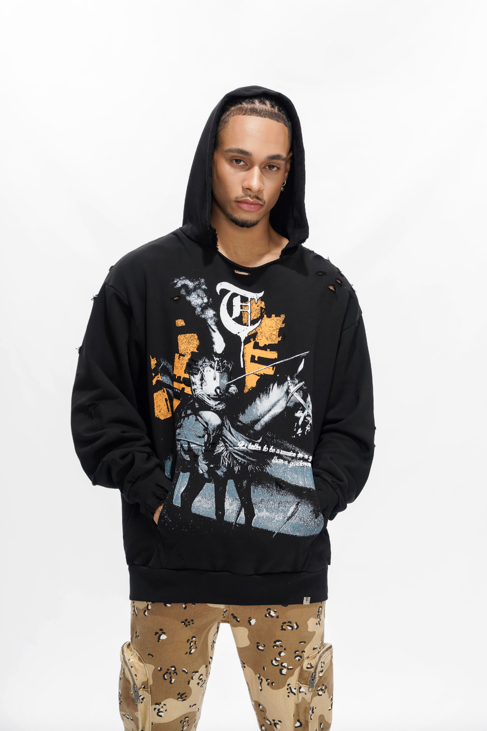 WARRIOR IN THE GARDEN Black Hoodie-