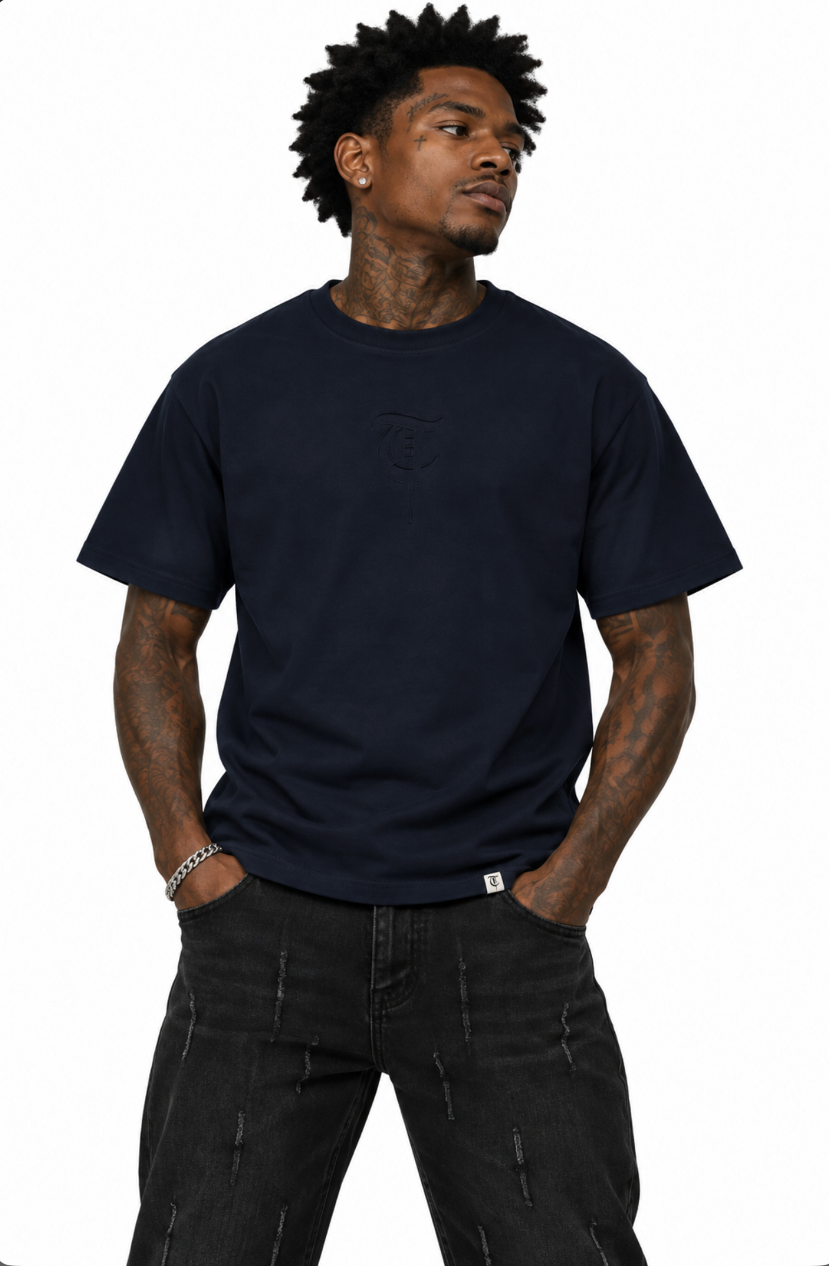 Marineblaues T-Shirt mit „T“-Monogramm-Logo