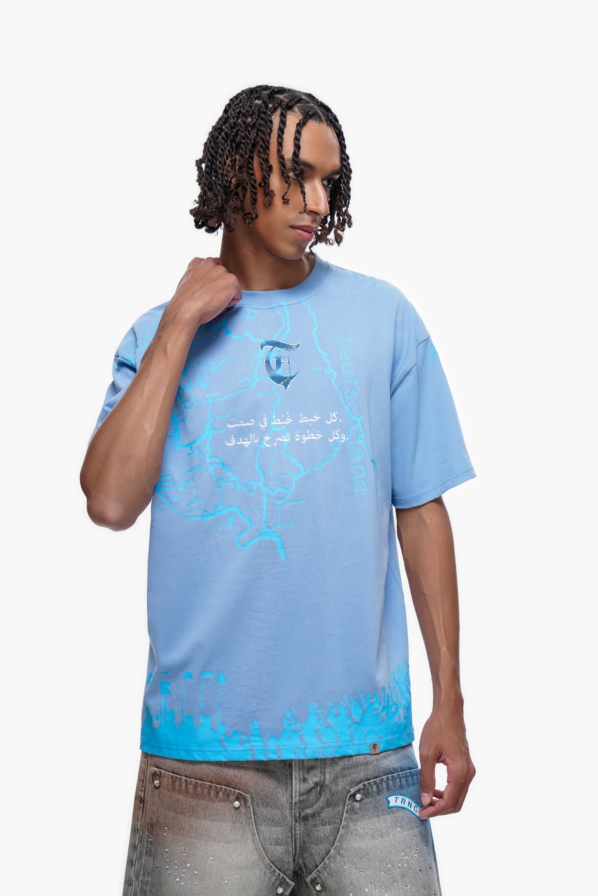 STITCHED IN SILENCE Blue Tee -