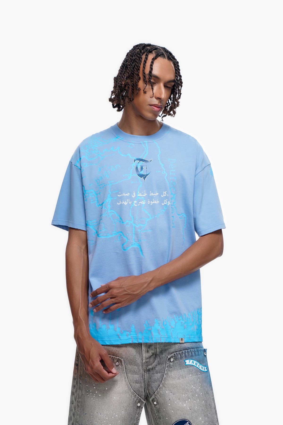 STITCHED IN SILENCE Blue Tee -