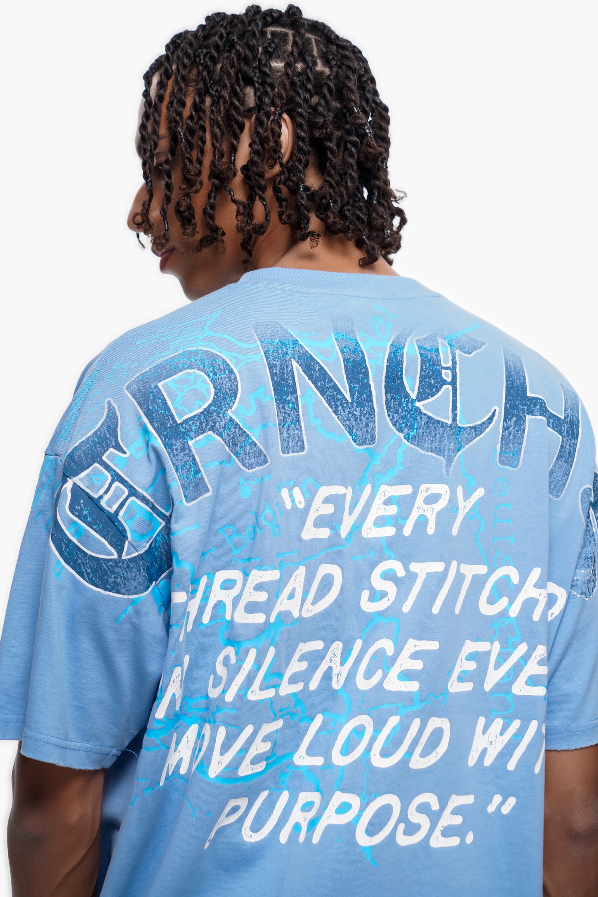 STITCHED IN SILENCE Blue Tee -
