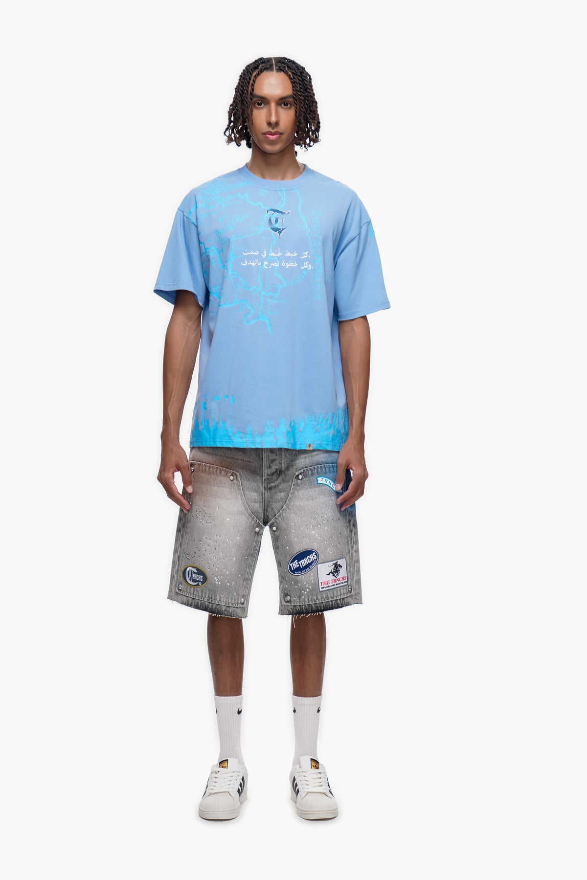STITCHED IN SILENCE Blue Tee -