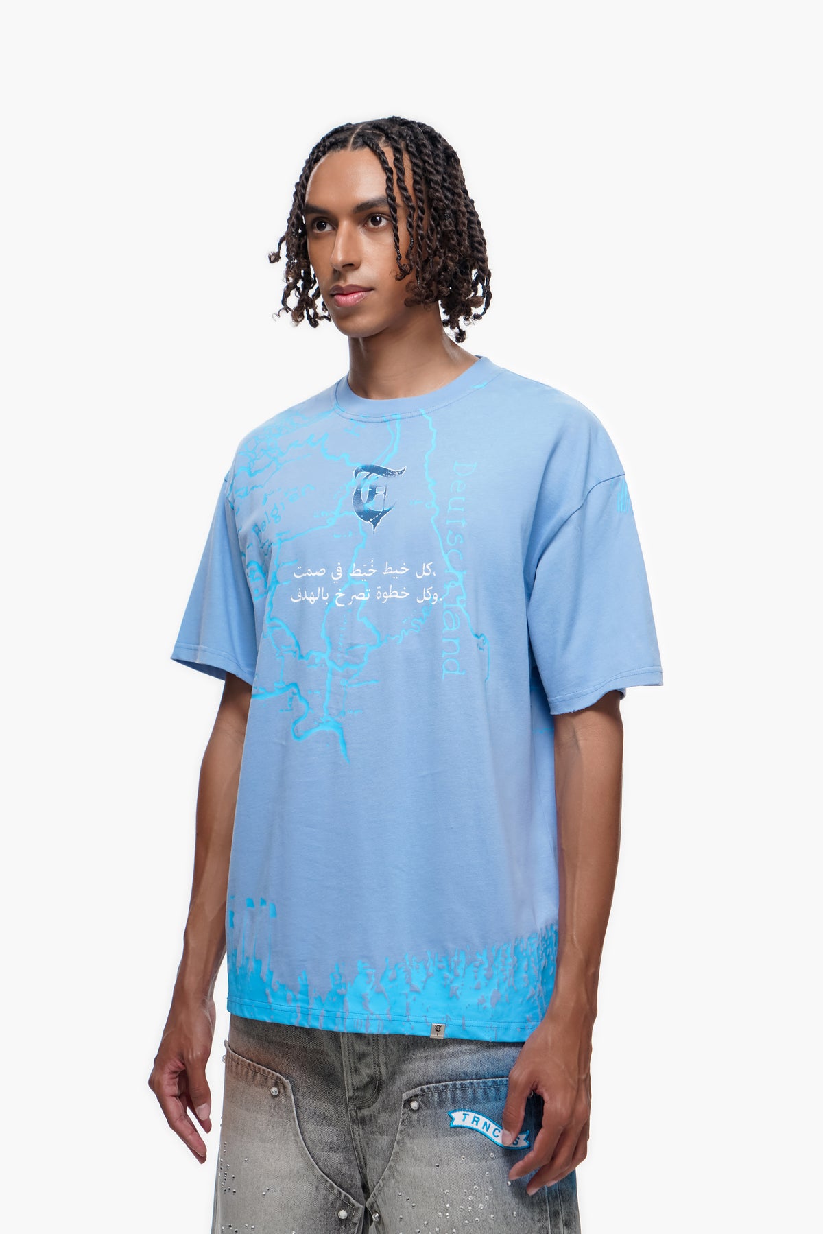 STITCHED IN SILENCE Blue Tee -