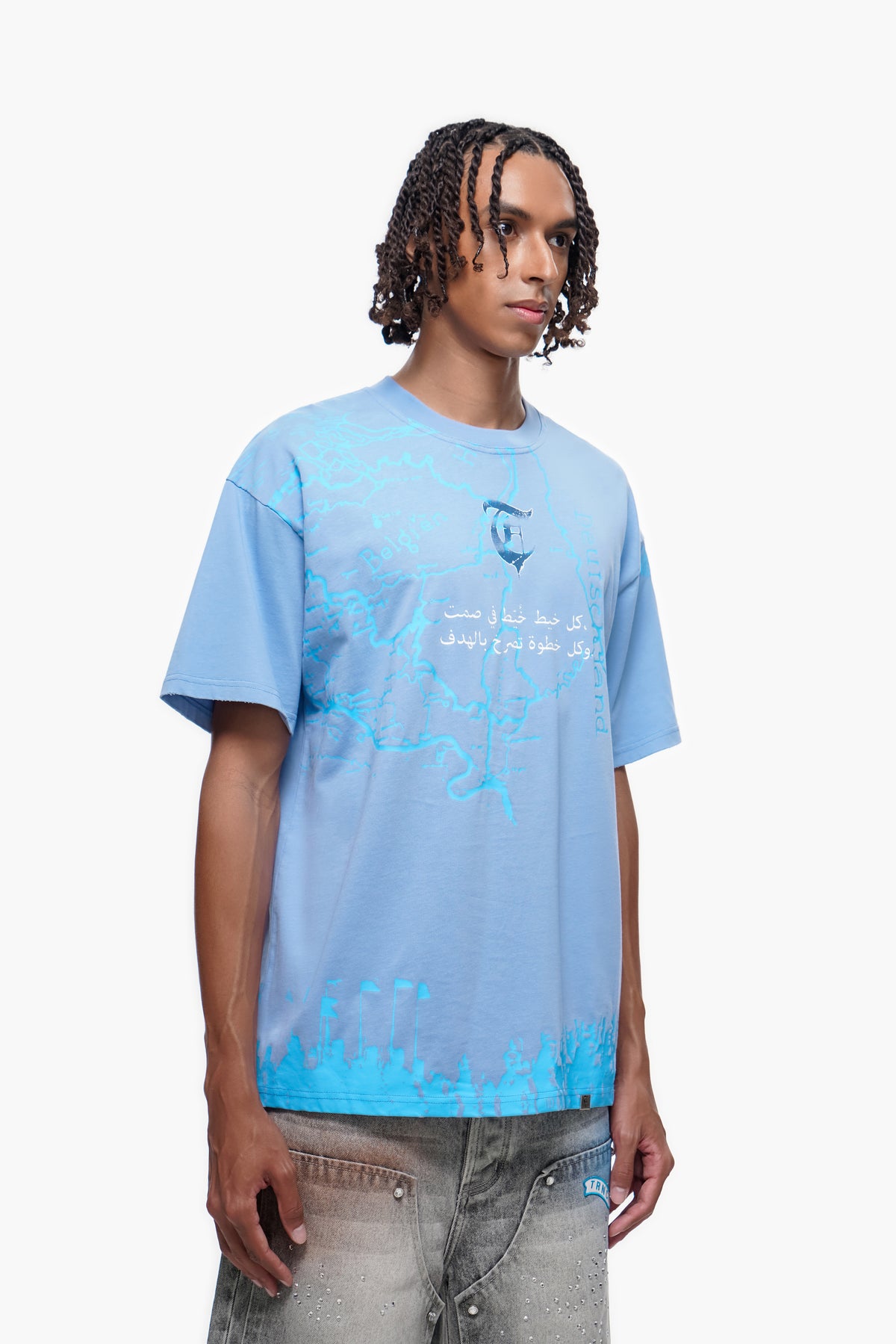 STITCHED IN SILENCE Blue Tee -