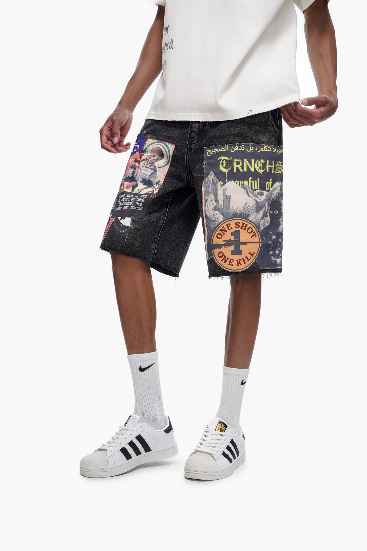 COLLAGE - Black Wash Denim Shorts -