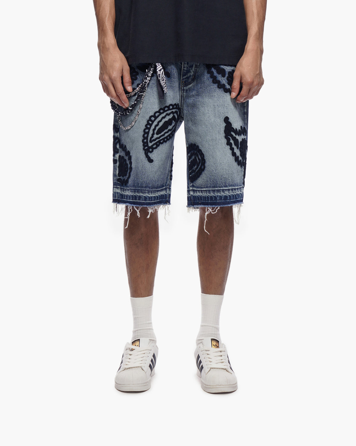 PAISLEY SHORTS - Dark Blue Wash Denim Shorts -
