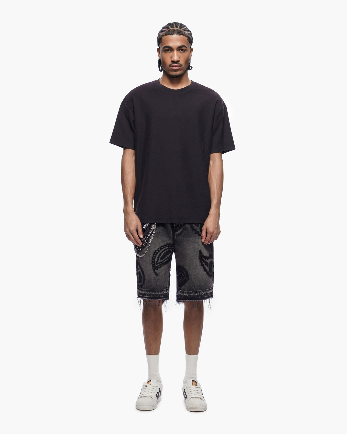PAISLEY SHORTS - Black Wash Denim Shorts -