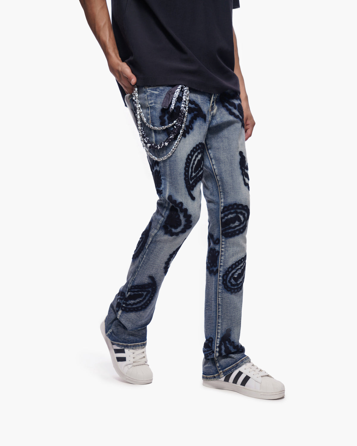 PAISLEY PANTS Dark Blue Wash Stacked Denim -