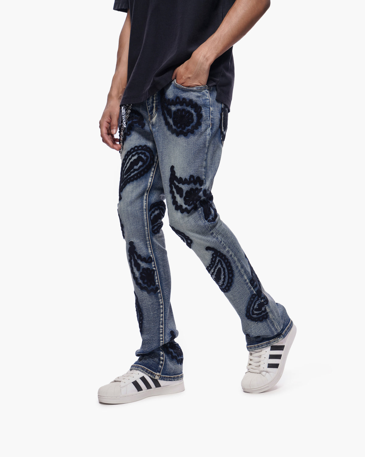PAISLEY PANTS Dark Blue Wash Stacked Denim -