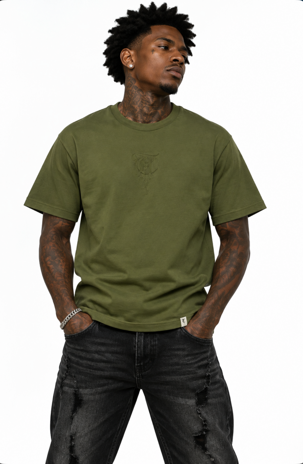 Grünes T-Shirt mit „T“-Monogramm-Logo 