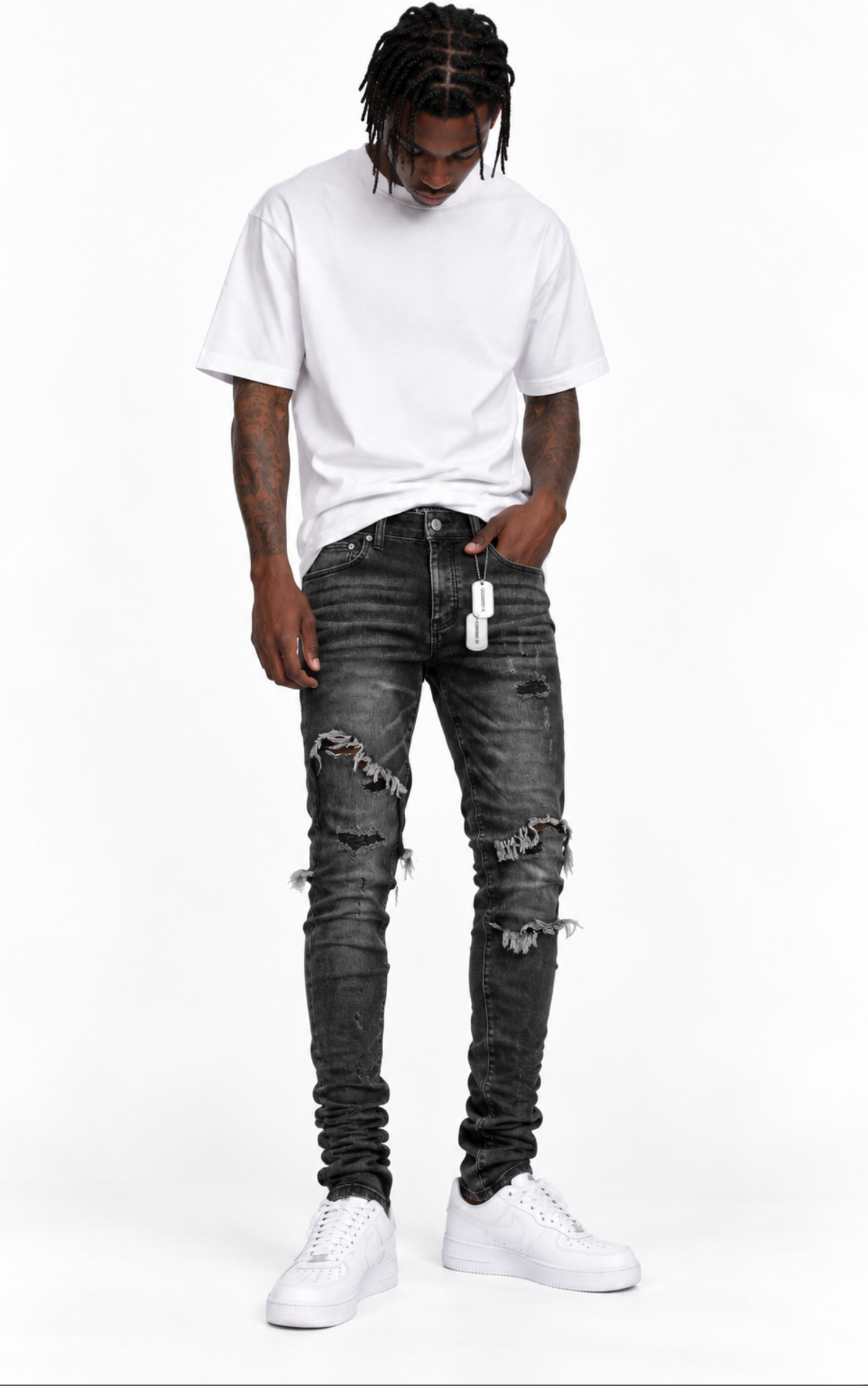 TA'IZZ Black Wash Skinny Denim-