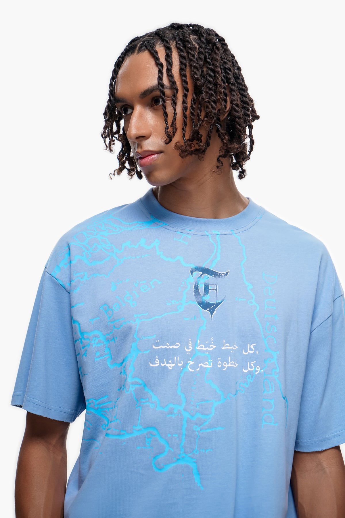 STITCHED IN SILENCE Blue Tee -