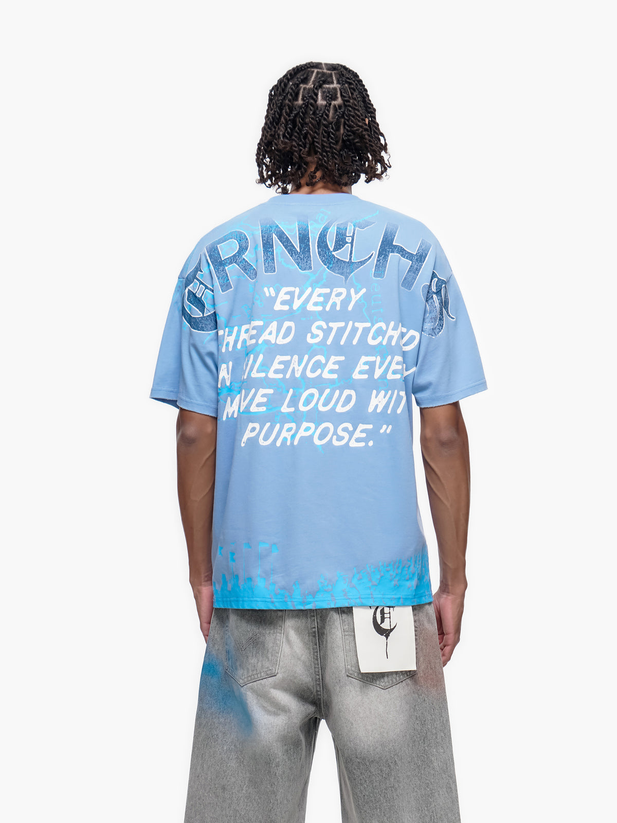 STITCHED IN SILENCE Blue Tee -