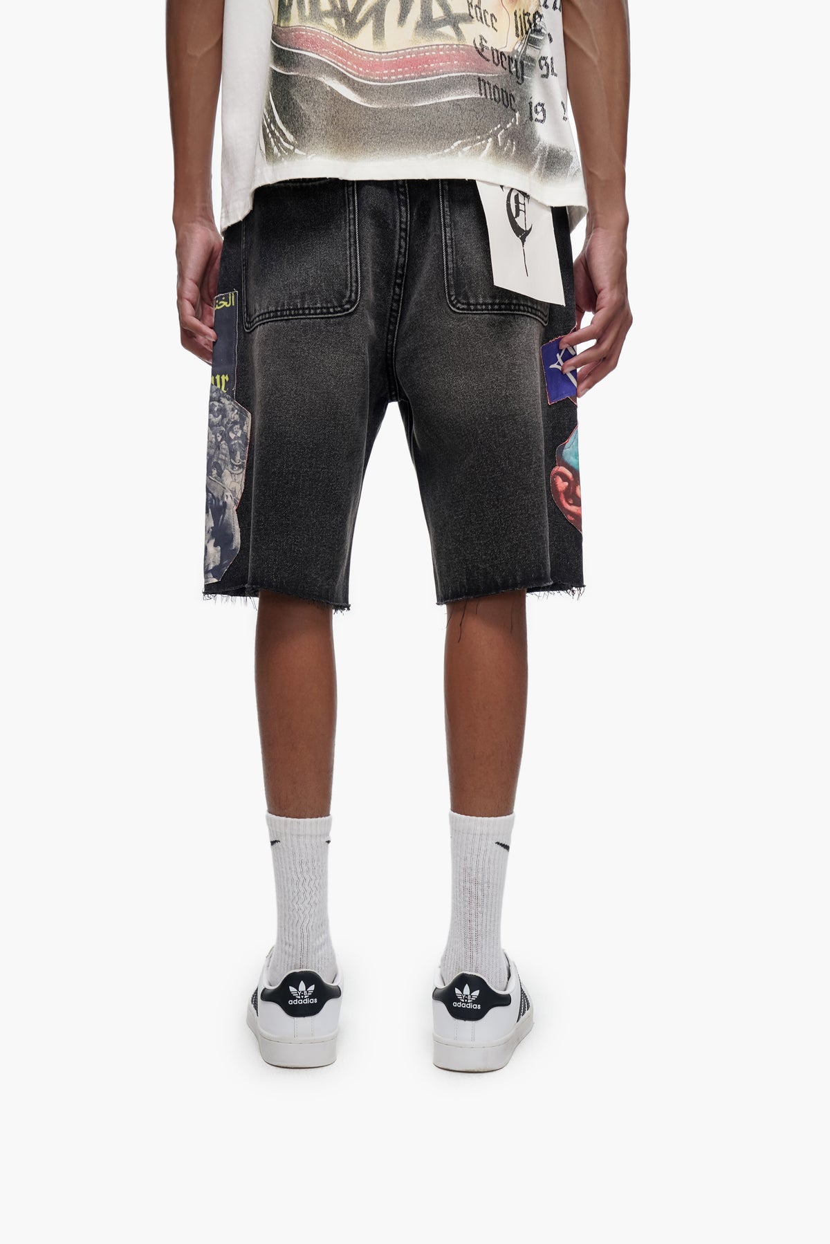 COLLAGE - Black Wash Denim Shorts -