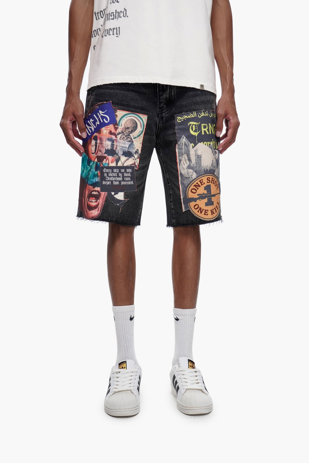 COLLAGE - Black Wash Denim Shorts -