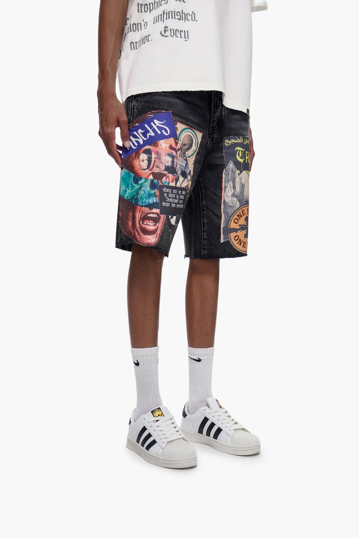 COLLAGE - Black Wash Denim Shorts -