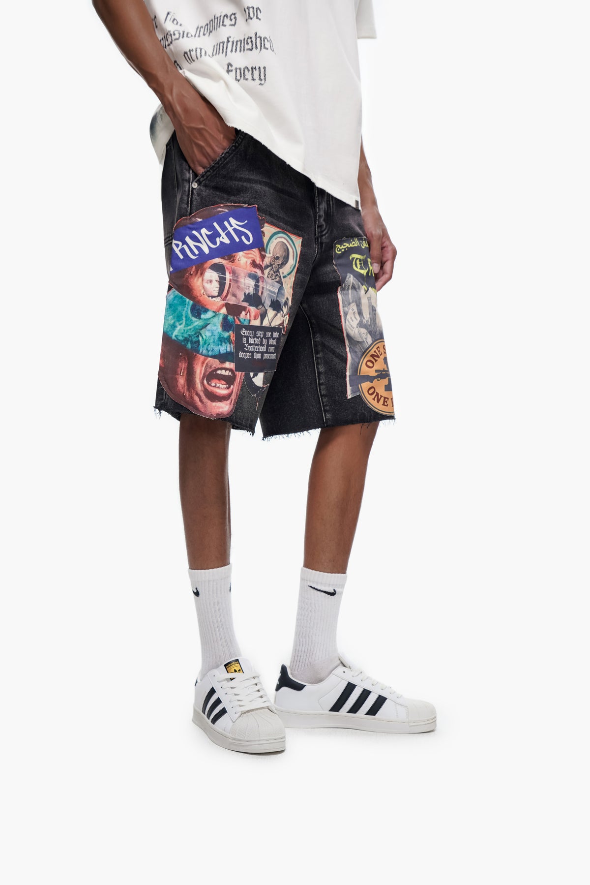 COLLAGE - Black Wash Denim Shorts -