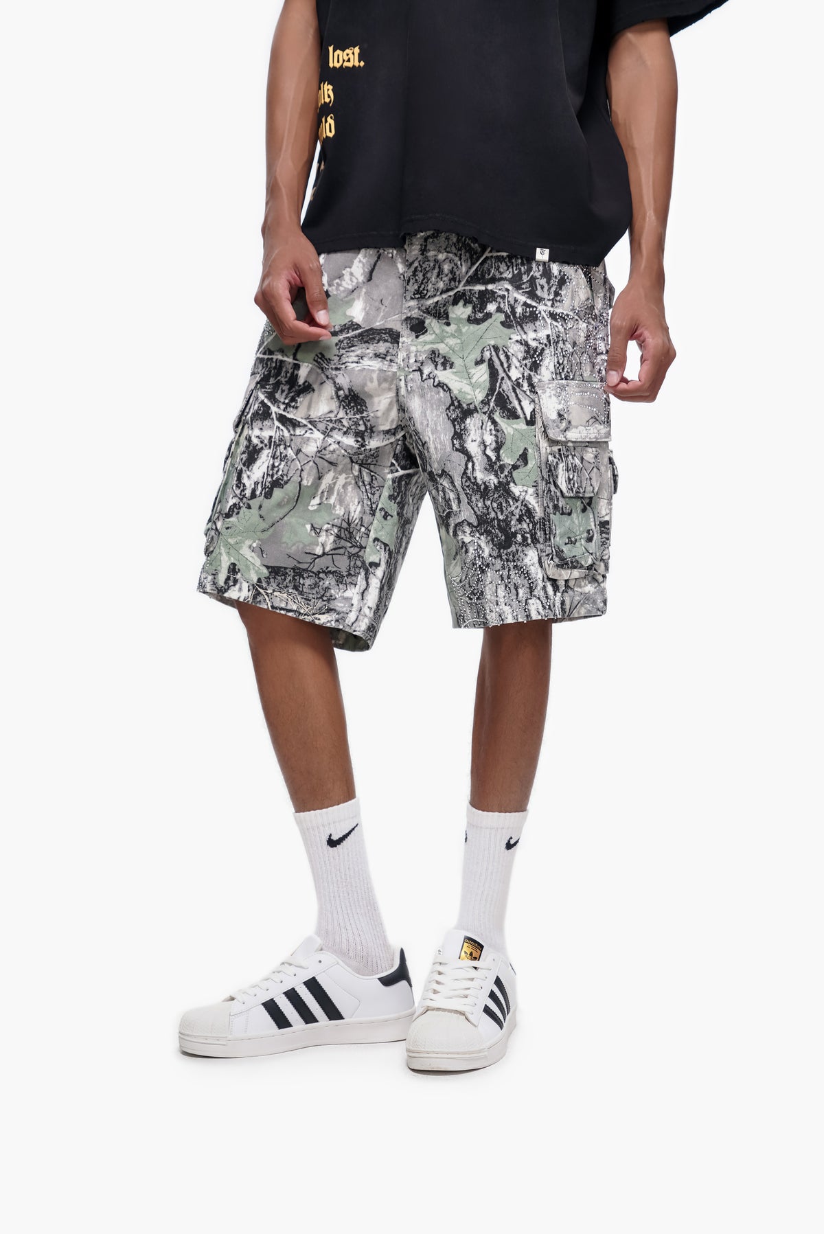 ABANDON - Gray Camo Denim Shorts
