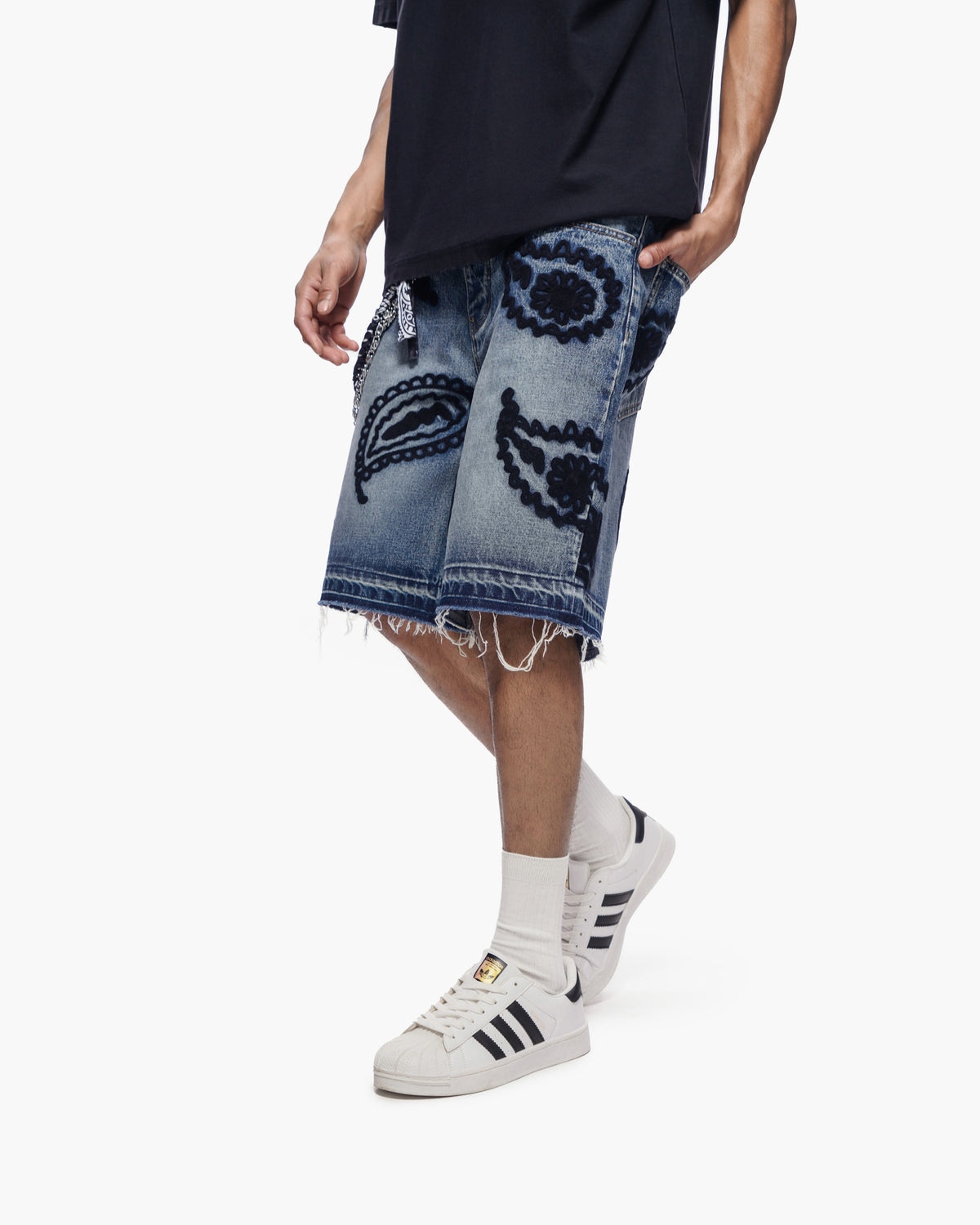 PAISLEY SHORTS - Dark Blue Wash Denim Shorts -