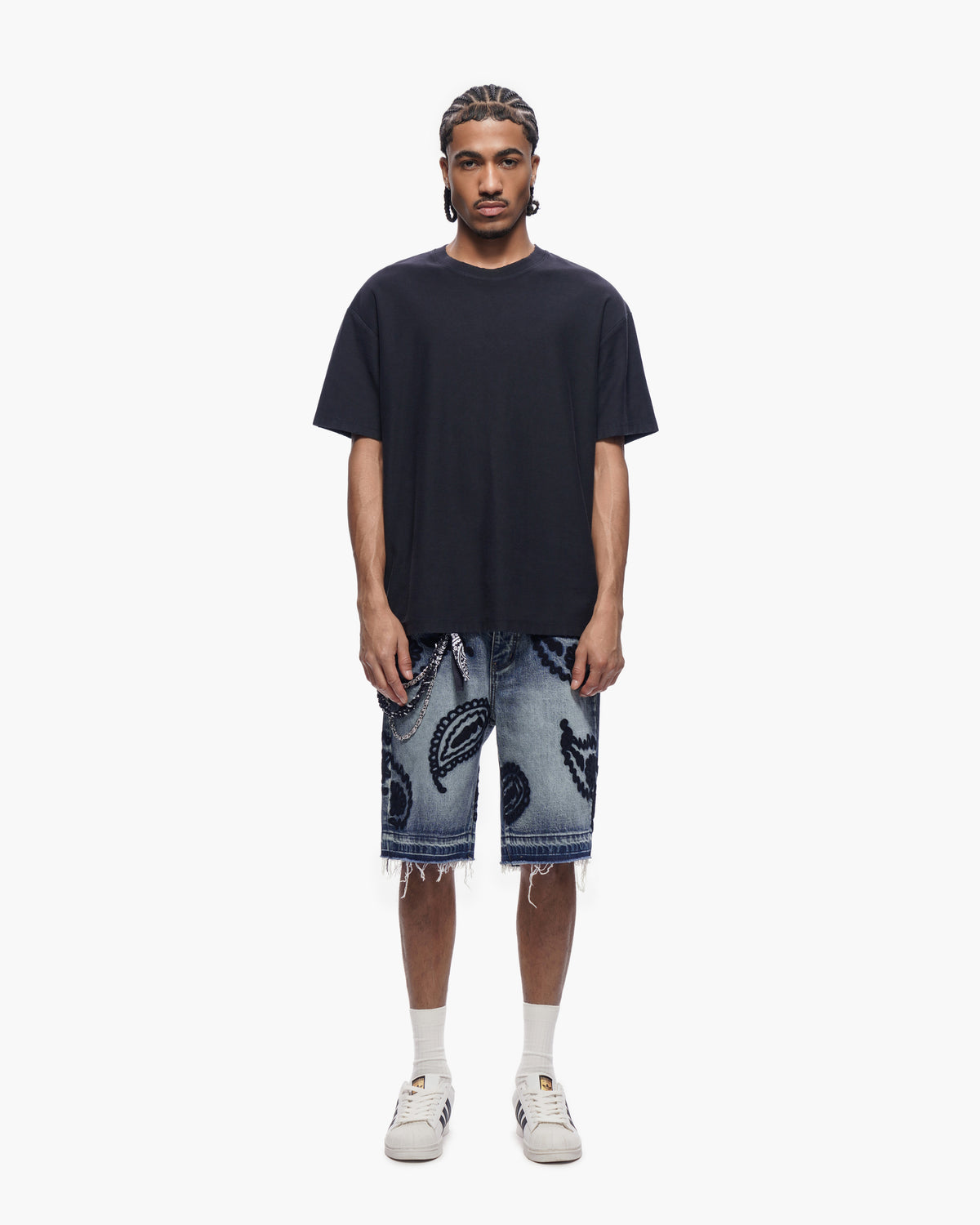 PAISLEY SHORTS - Dark Blue Wash Denim Shorts -