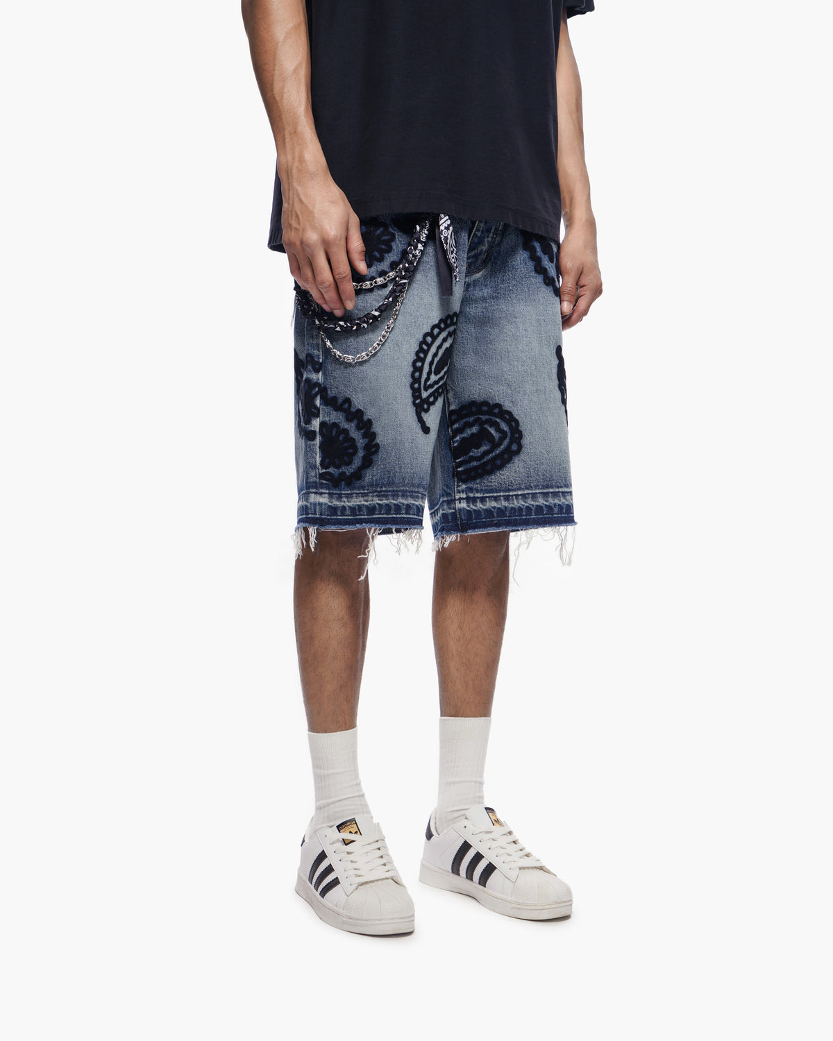 PAISLEY SHORTS - Dark Blue Wash Denim Shorts -
