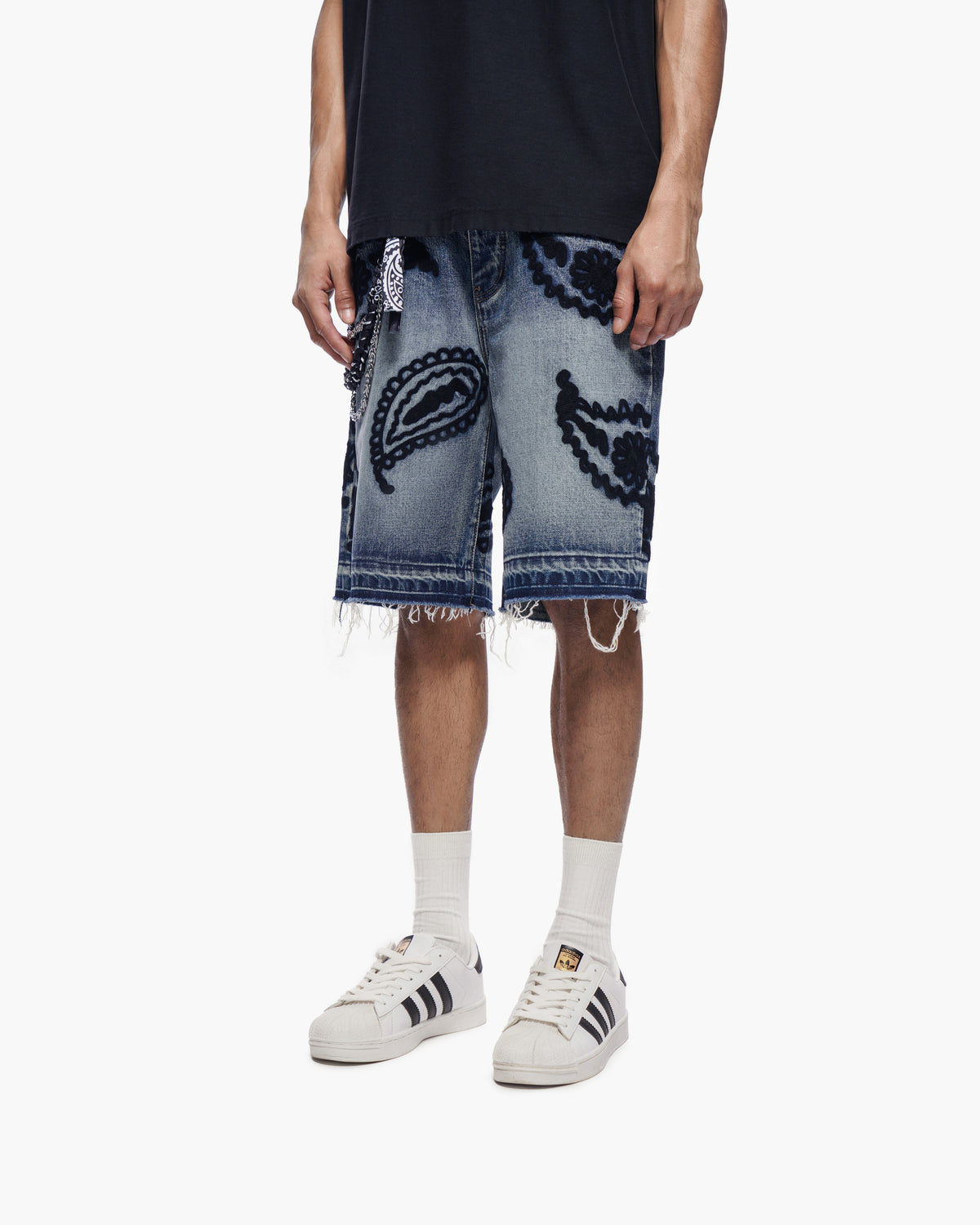 PAISLEY SHORTS - Dark Blue Wash Denim Shorts -