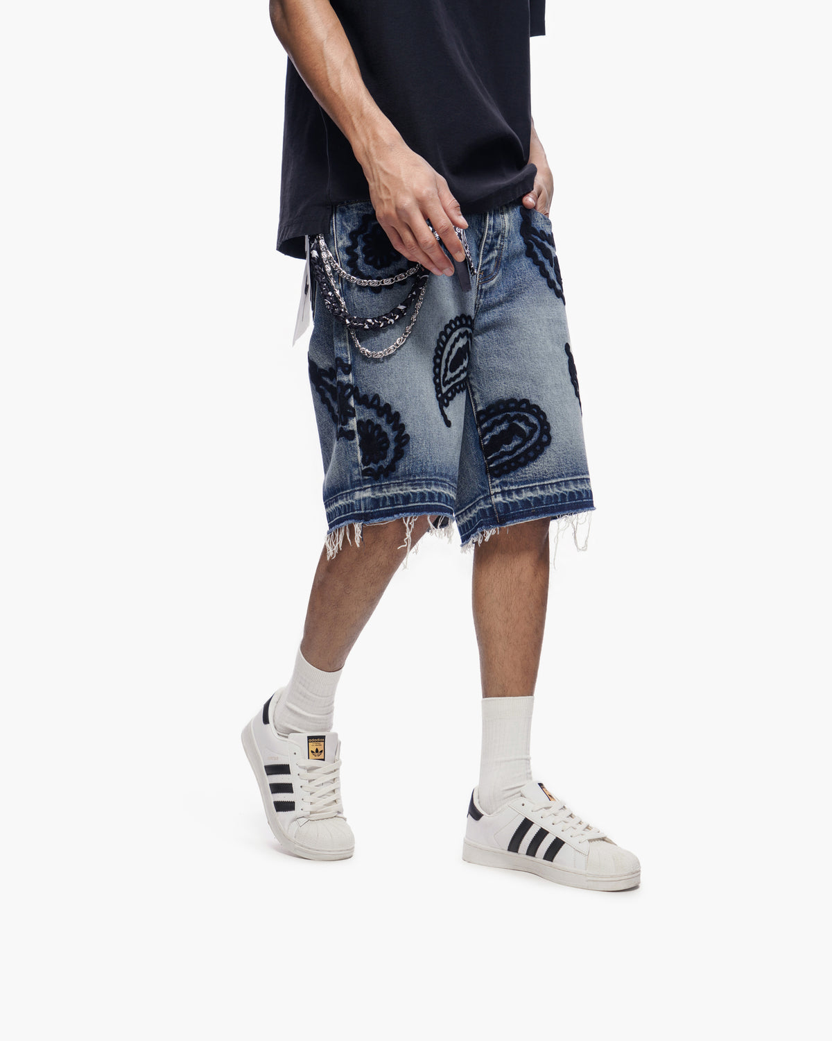 PAISLEY SHORTS - Dark Blue Wash Denim Shorts -