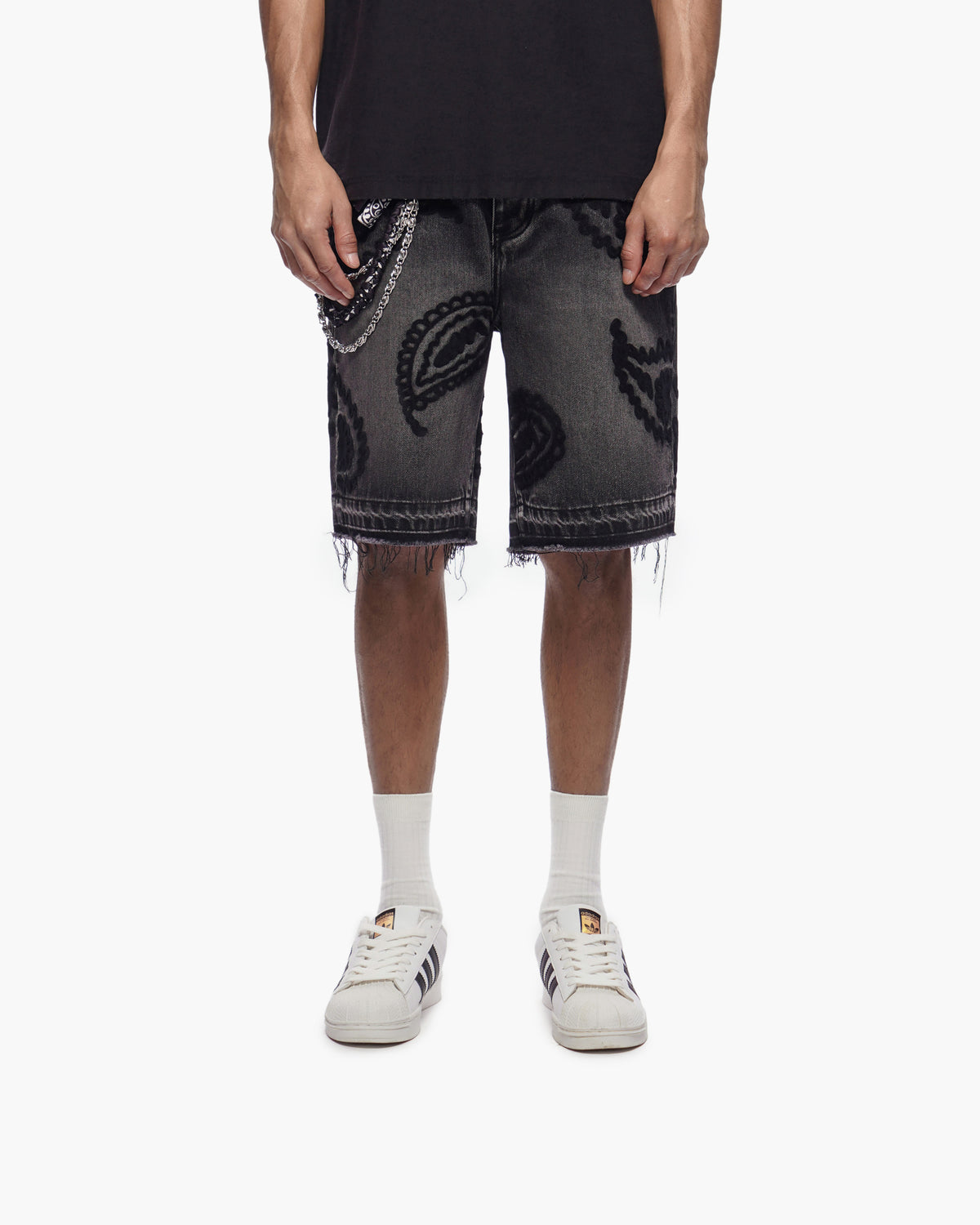PAISLEY SHORTS - Black Wash Denim Shorts -