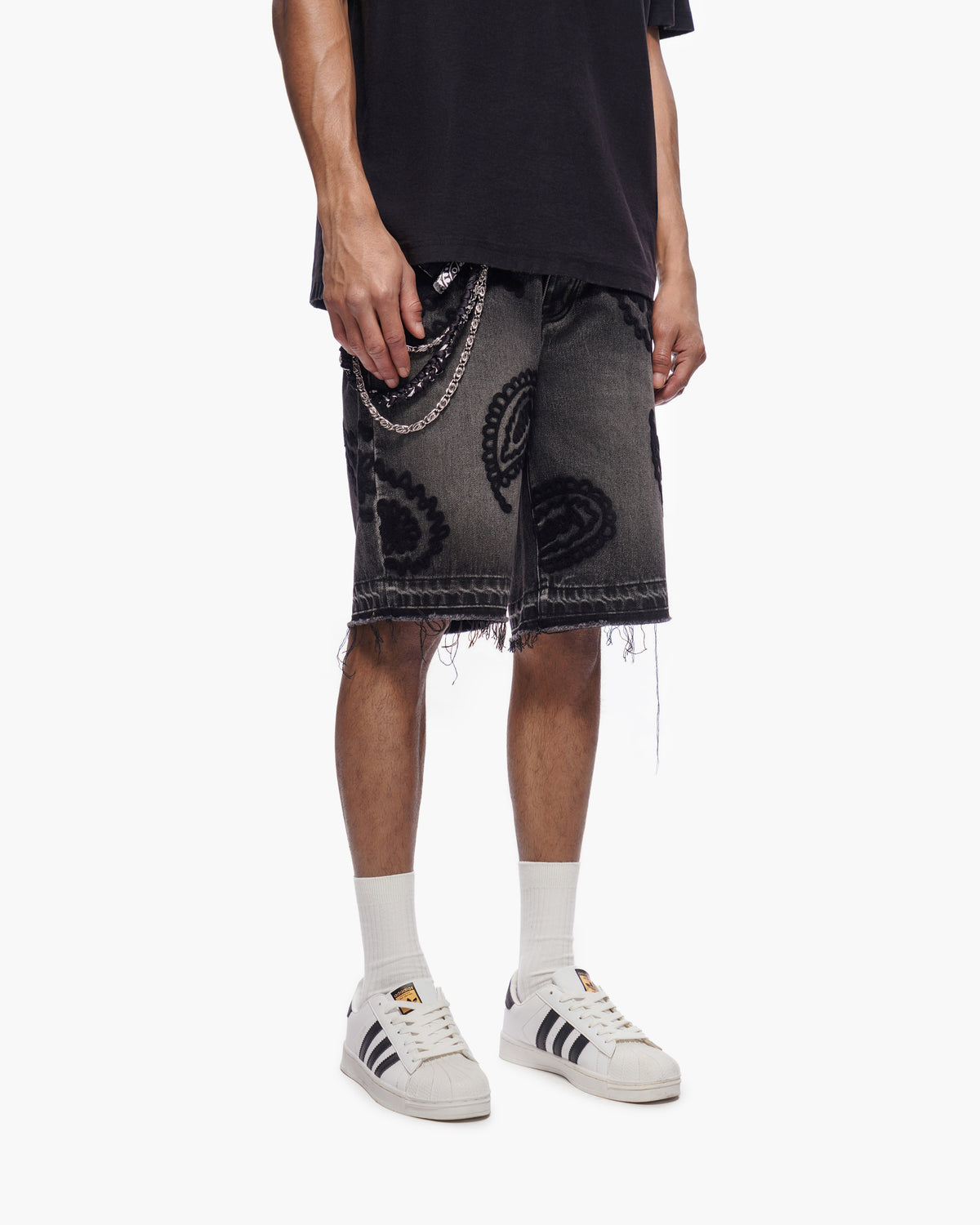 PAISLEY SHORTS - Black Wash Denim Shorts -