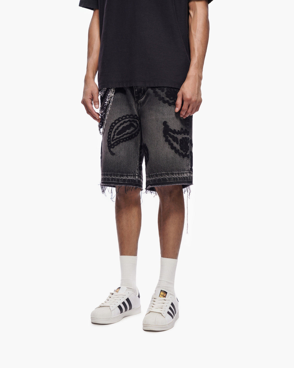 PAISLEY SHORTS - Black Wash Denim Shorts -