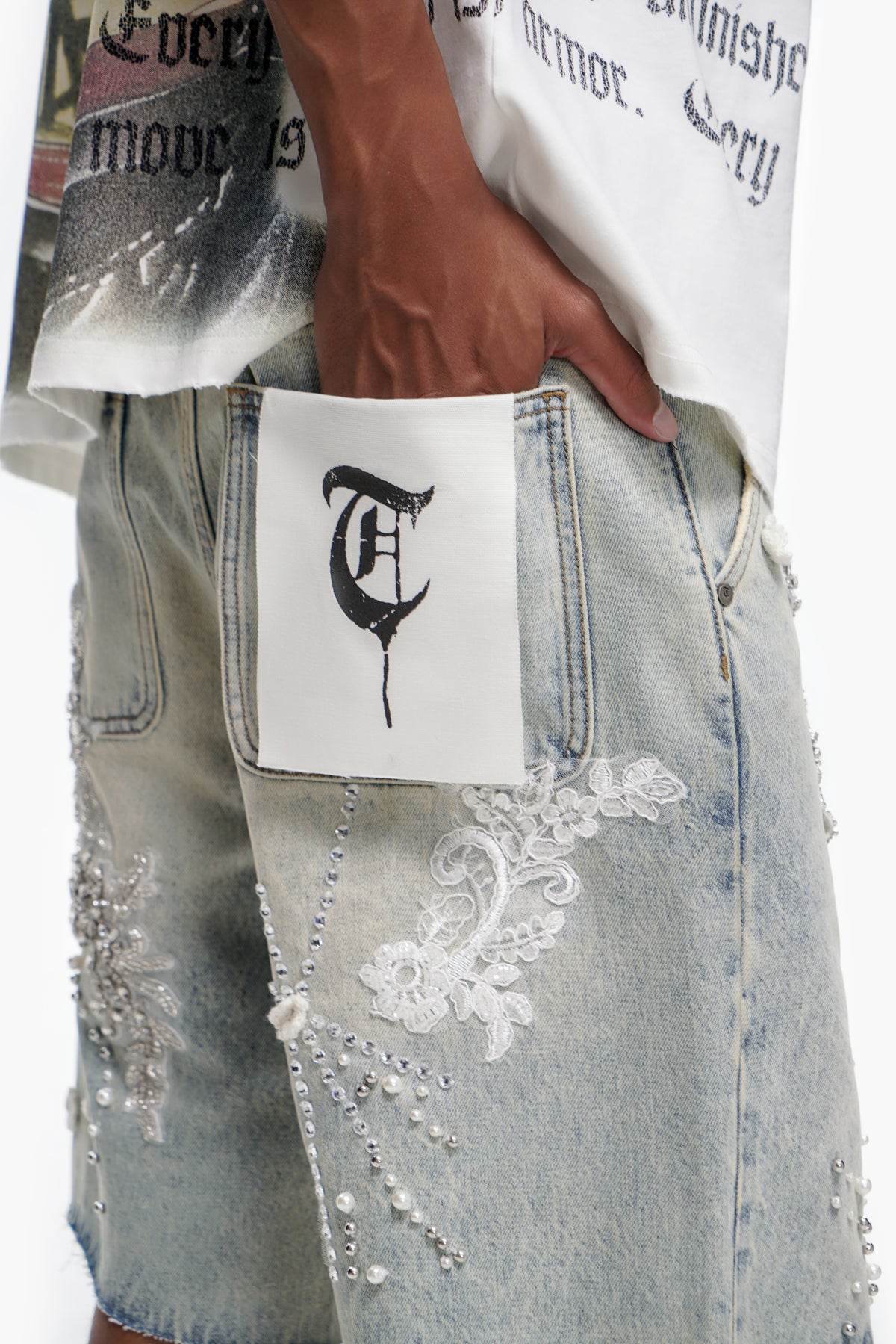 STITCHED - Light Blue Wash denim Shorts