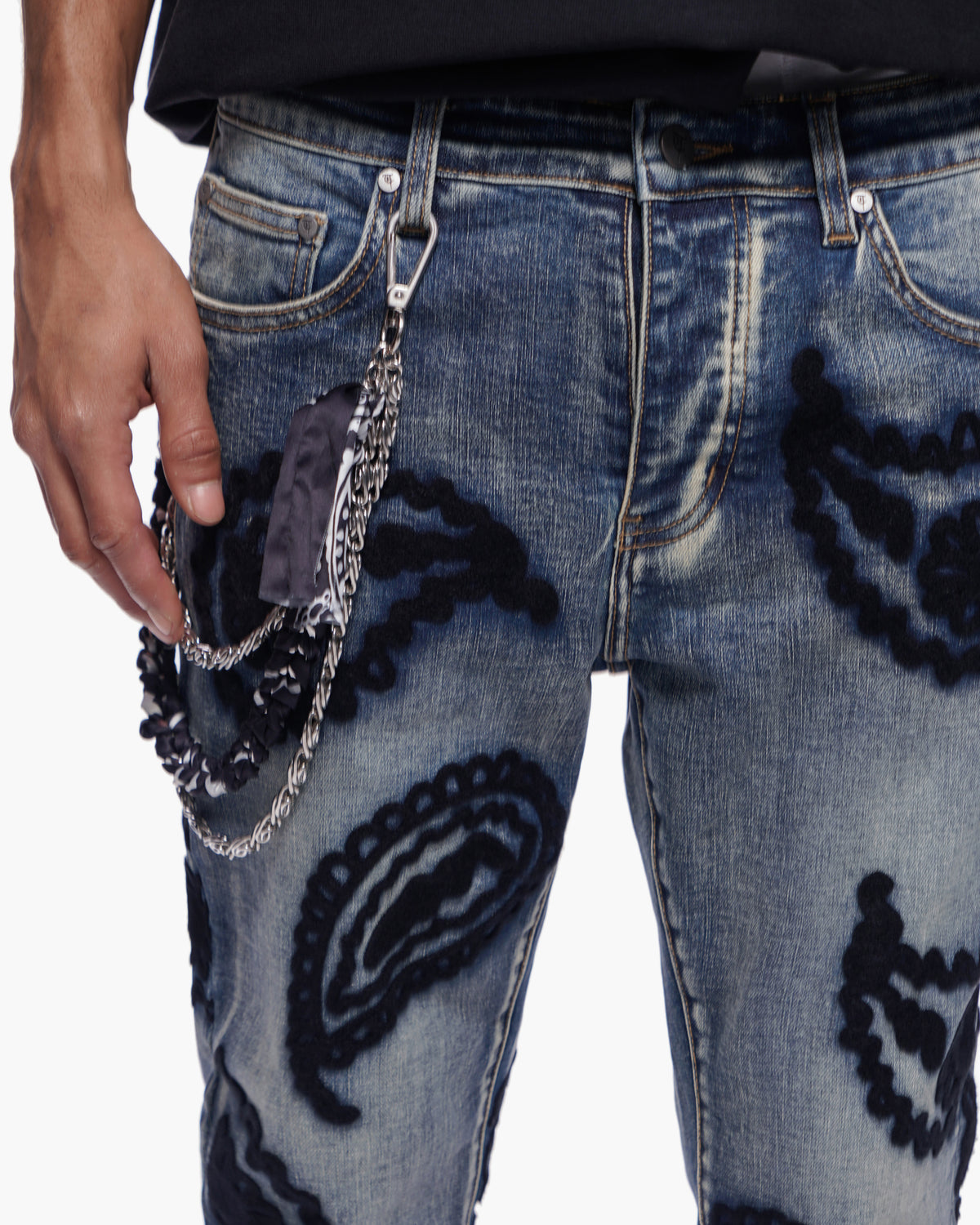 PAISLEY PANTS  Dark Blue Wash Stacked Denim -