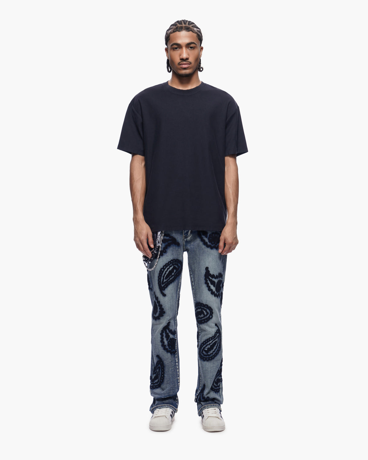 PAISLEY PANTS  Dark Blue Wash Stacked Denim -