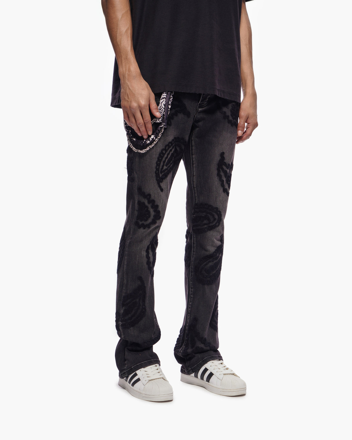 PAISLEY PANTS  Black Wash Stacked Denim -