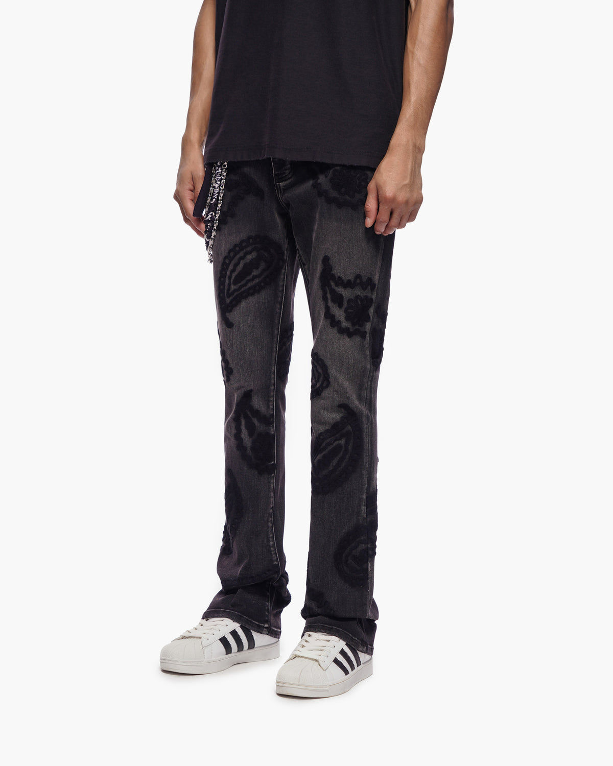 PAISLEY PANTS  Black Wash Stacked Denim -