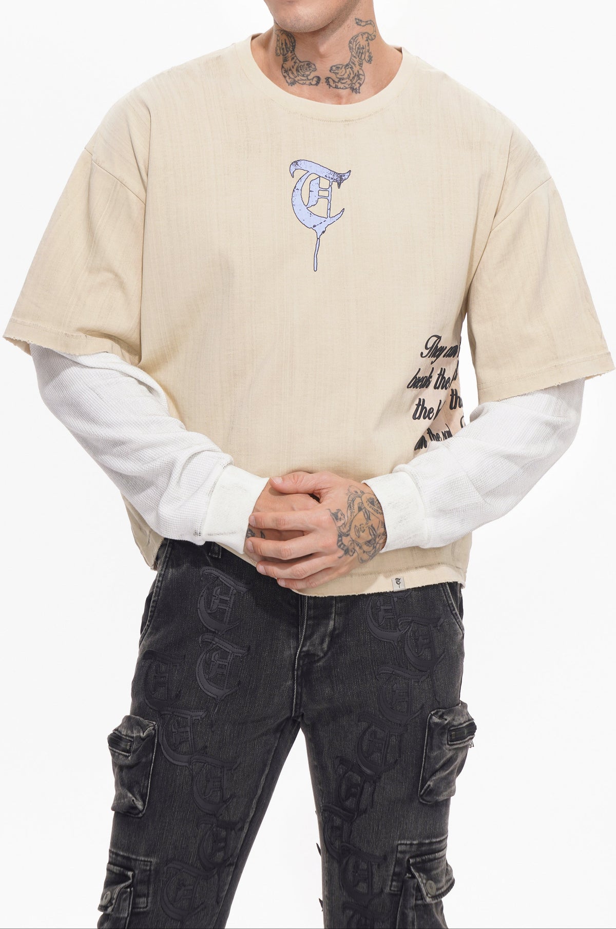 BORN TO DISRUPT White/Khaki Long Sleeve-
