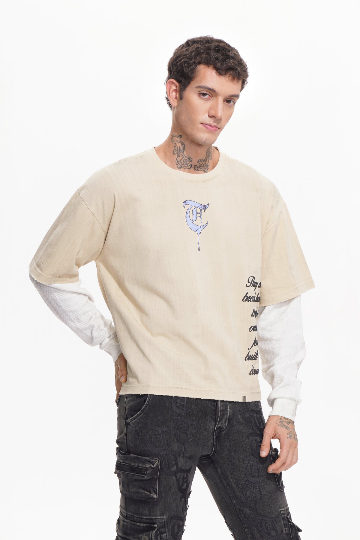 BORN TO DISRUPT White/Khaki Long Sleeve-