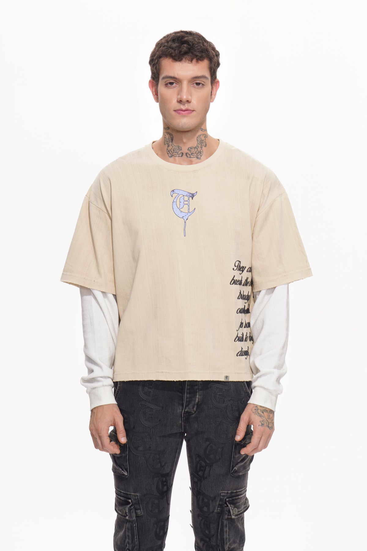 BORN TO DISRUPT White/Khaki Long Sleeve-
